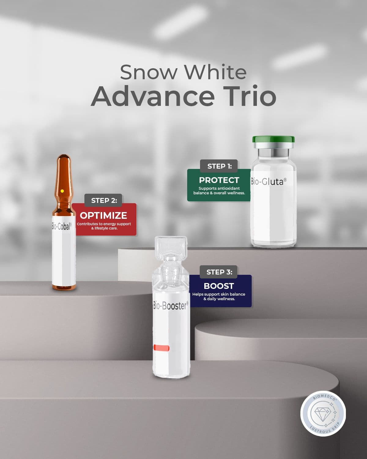 SNOW WHITE ADVANCE GLUTATHIONE 1200MG MADE IN KOREA (5 TRIO SETS)